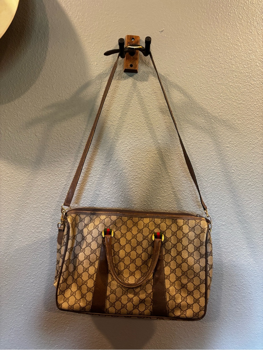 Vintage Gucci Accessory Collection GG Monogram Canvas Web Boston Shoulder Bag
